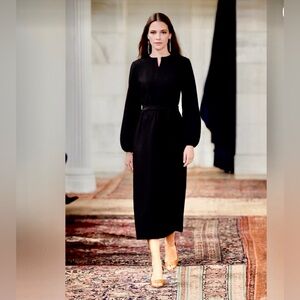 ROCHA /Structured Shift Dress – Black Cocktail Midi – Sz 10 – EUC